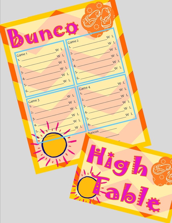 Bunco Summer Fun Printable Score Sheet and Table by AJLyonsDesigns