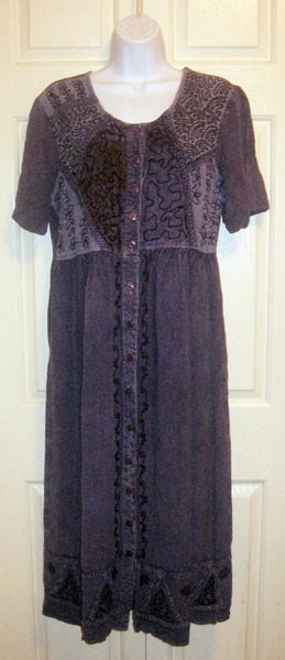 PURPLE RAIN vtg 80s Artsy Boho Hippie Patchwork Embroidered Rayon Dress Small S