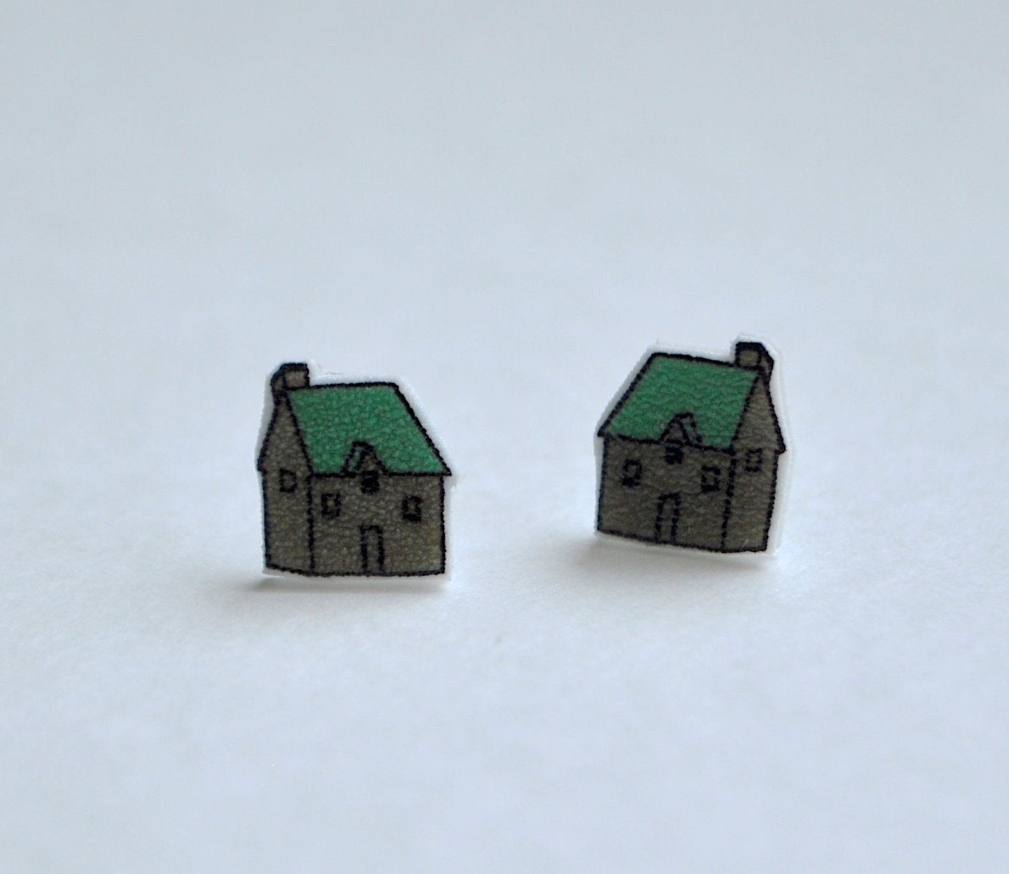 Gray House With Turquoise Roof Earrings Two Different Sizes Available