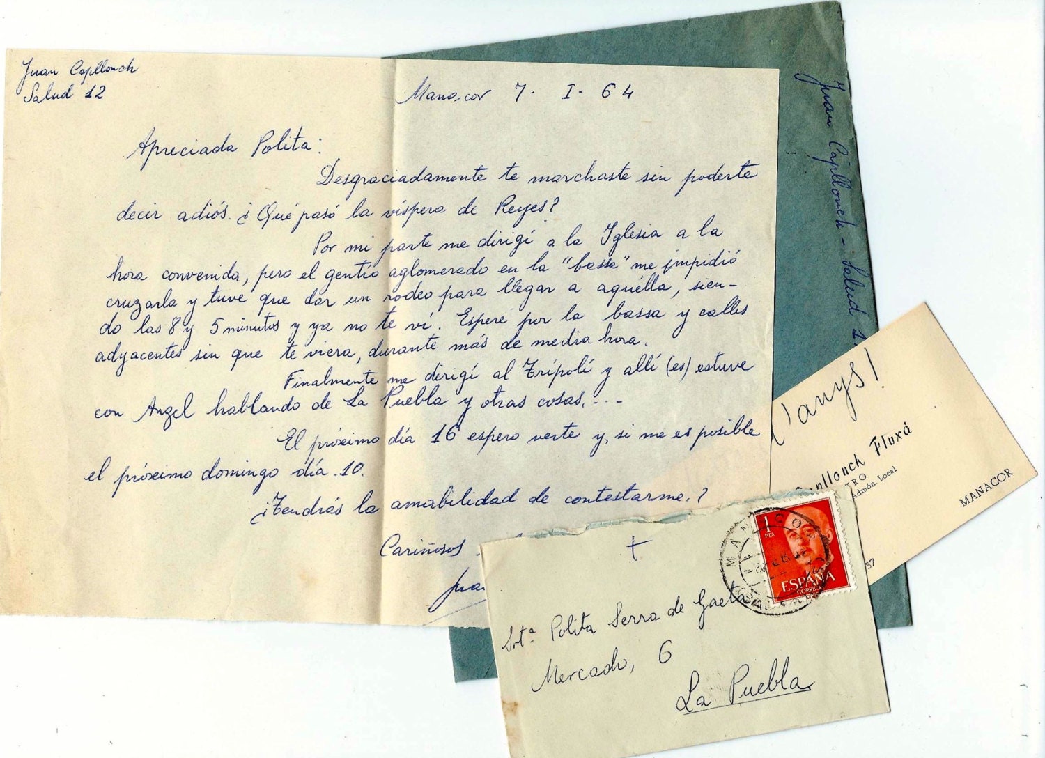 Vintage LOVE letters and envelopes from SPAIN  - Handwritten ephemera - Set 41 - BlueGrizzlePapers