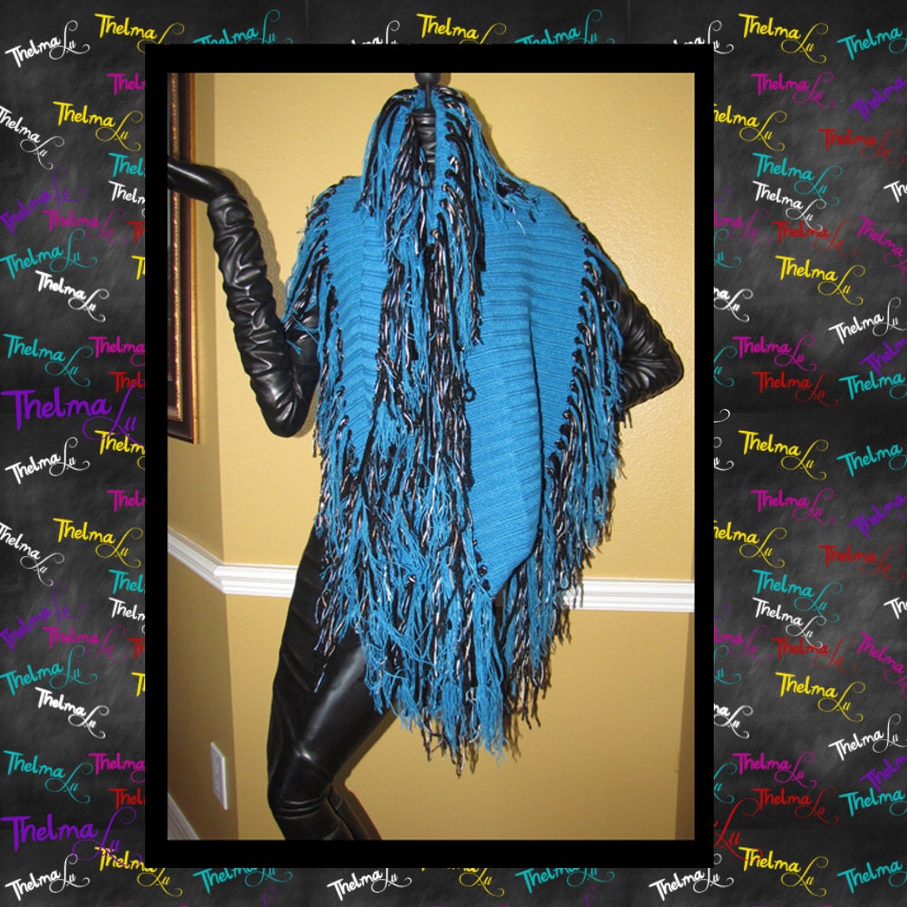 Blue & Black Ultra Fringe Infinity Scarf...UNIQUE, one of a kind, UNISEX, custom made