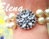 Bridal Pearl Bracelet,Vintage Style Rhinestone Wedding Bracelet,Flower Bracelet,Victorian Bridesmaid Jewelry,Statement Wedding Jewelry