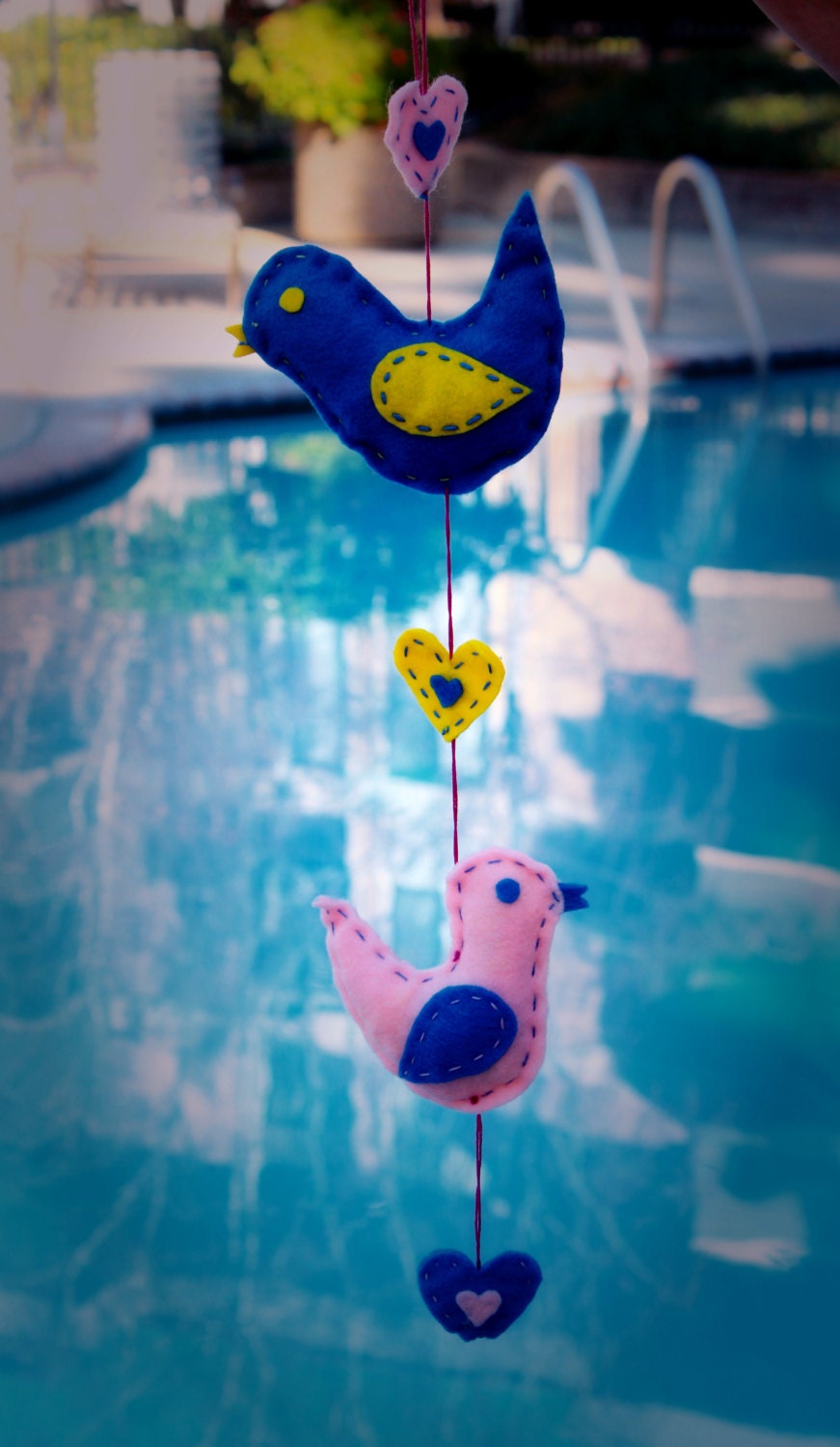 Bird mobile Hanging,Two Birds Love hangings,Garden decor,Home Decor,Felt Fabric Birds.