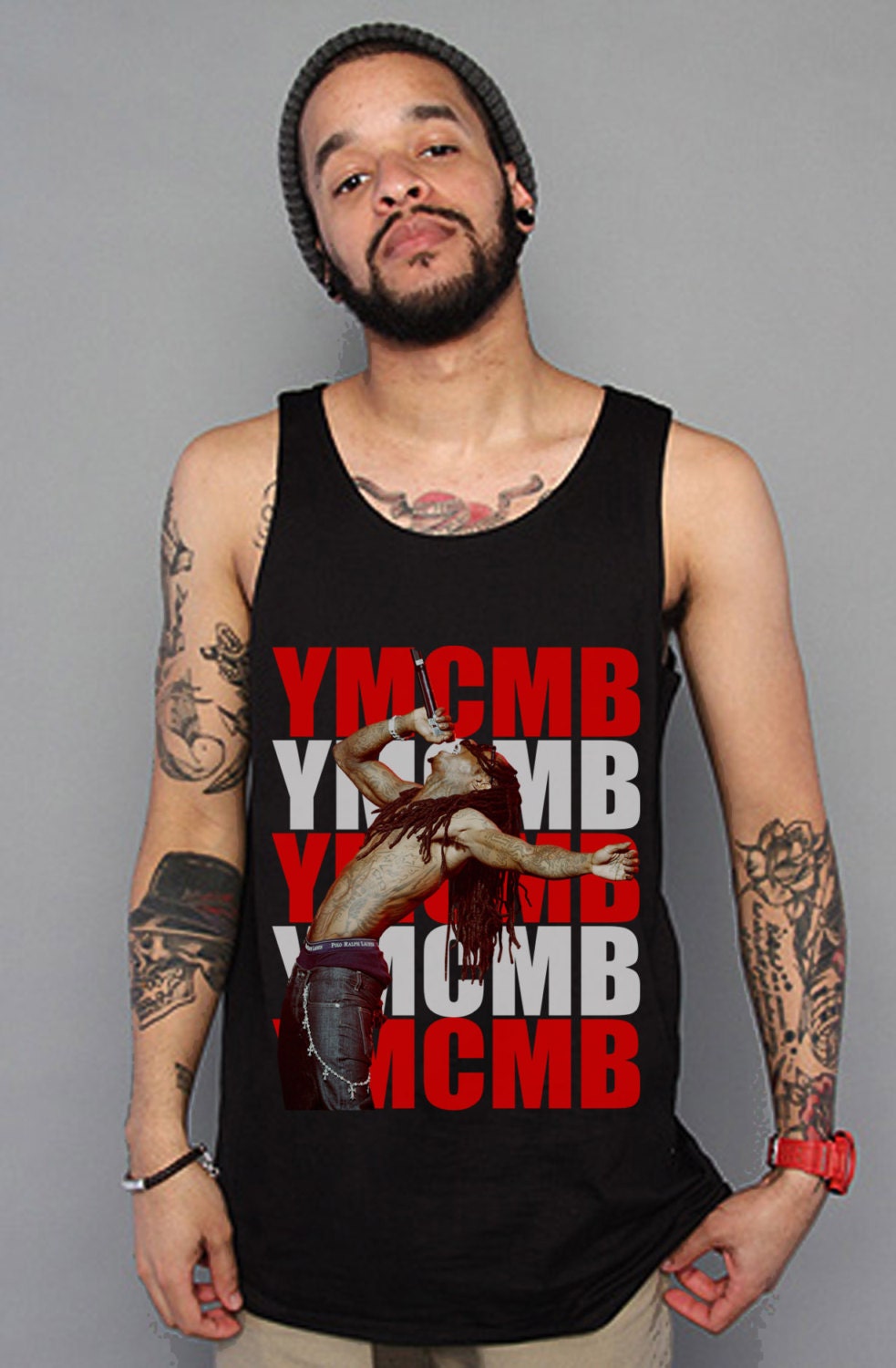 YMCMB Shirt Lil Wayne Young Money Cash Money Weezy Picture Black Tank Top