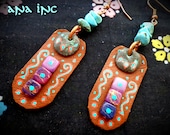 Leather TRIBAL EARRINGS painted Leather Earrings dangle Hippie Boho Bohemian earrings Indian Turquoise Aztec Earring Navjo Ethnic Earrings