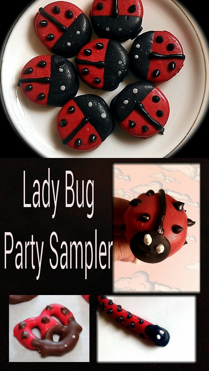 Lady bug party sampler Oreos cake pops pretzels red pink green black brown- 8 dozen - 96 pieces