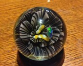Floral marble Rose in Black and Pink with Gilson Opal 1.43"