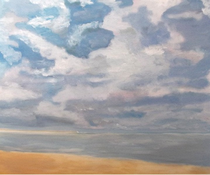 Traditional Coastal Oil Painting on Canvas 30x24" Semi Abstract Seascape Big Sky