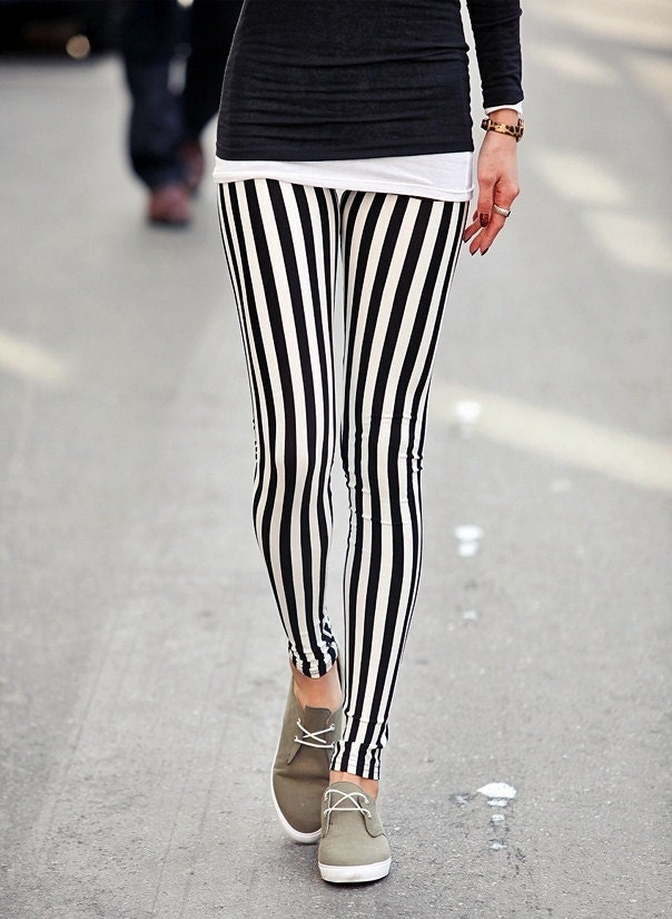 Vertical Black and White Stripe Leggings/Yoga Leggings