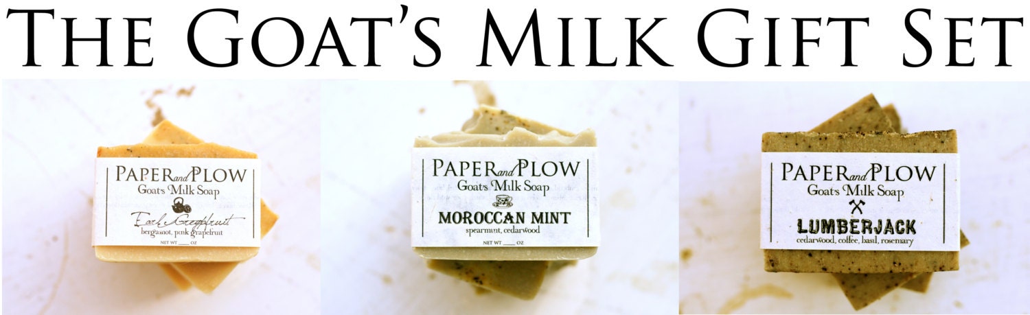 Set of 3 Handmade All Natural Goat's Milk Soaps: Earl Greypfruit, Moroccan Mint, Lumberjack