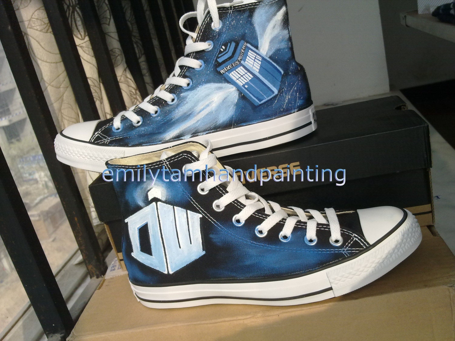 Doctor Who Tardis on Converse All Star High Top Sneakers