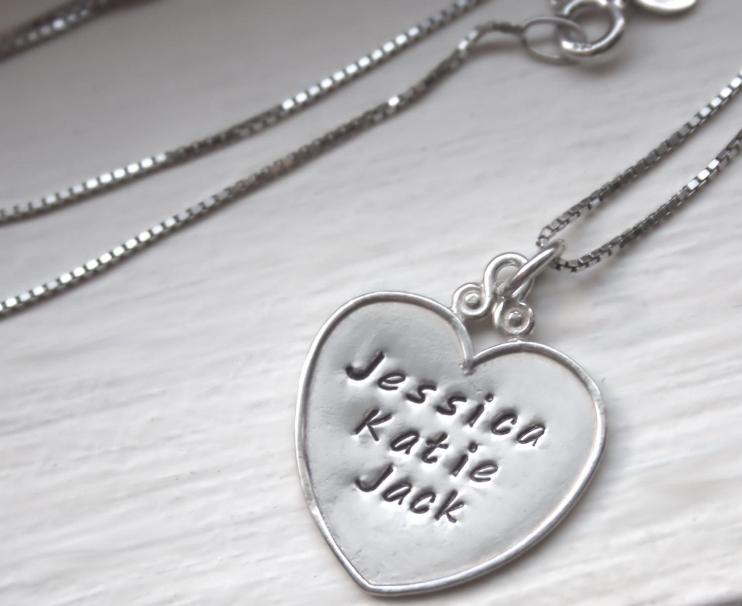 Hand Stamped Necklace, Personalized Necklace, Sterling Silver Fancy Heart Pendant, Mother's Jewelry, Mommy Jewelry, Unique Gift For Her