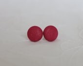 Raspberry fabric covered button earrings