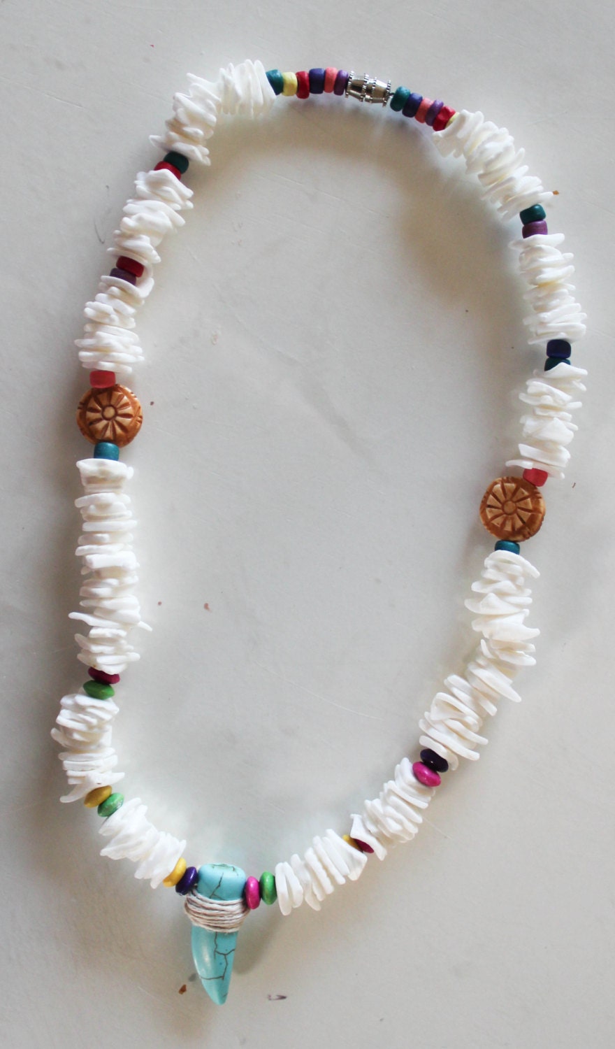 Surf Unisex Necklace Jewelry Shark Teeth Blue Stones OOAK - Handmade