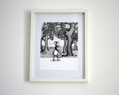 Mouse in the Woods art print, 8x10 print of a hand drawn illustration