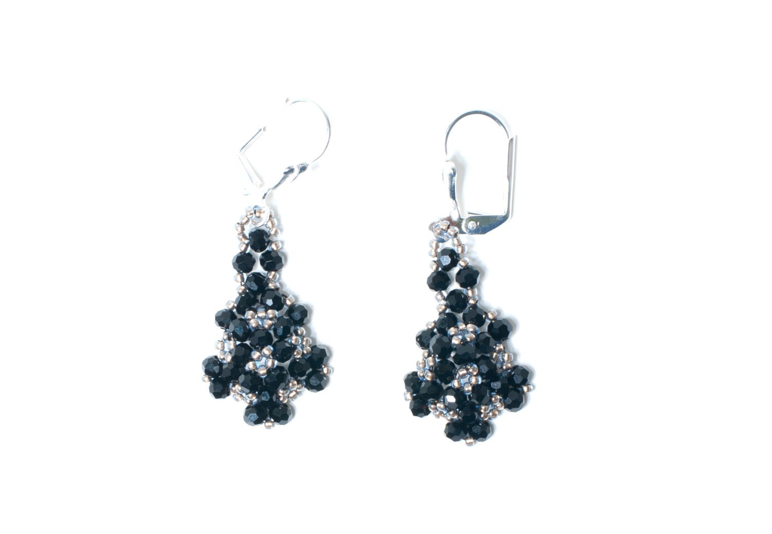Elegant Earrings - beaded, black and silver