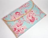 Padded 11" Macbook Air Laptop Case, Handmade Cover for 11 Inch Laptop, Pink Rose Fabric