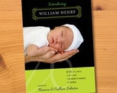 Baby Boy Birth Announcement Modern Photo Newborn Announcement Cards Customize Personalize Printable Green Black PRINT YOUR OWN 20294