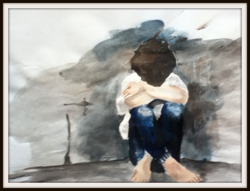 Original Watercolor - Boy - Depression - ArtwithaStory