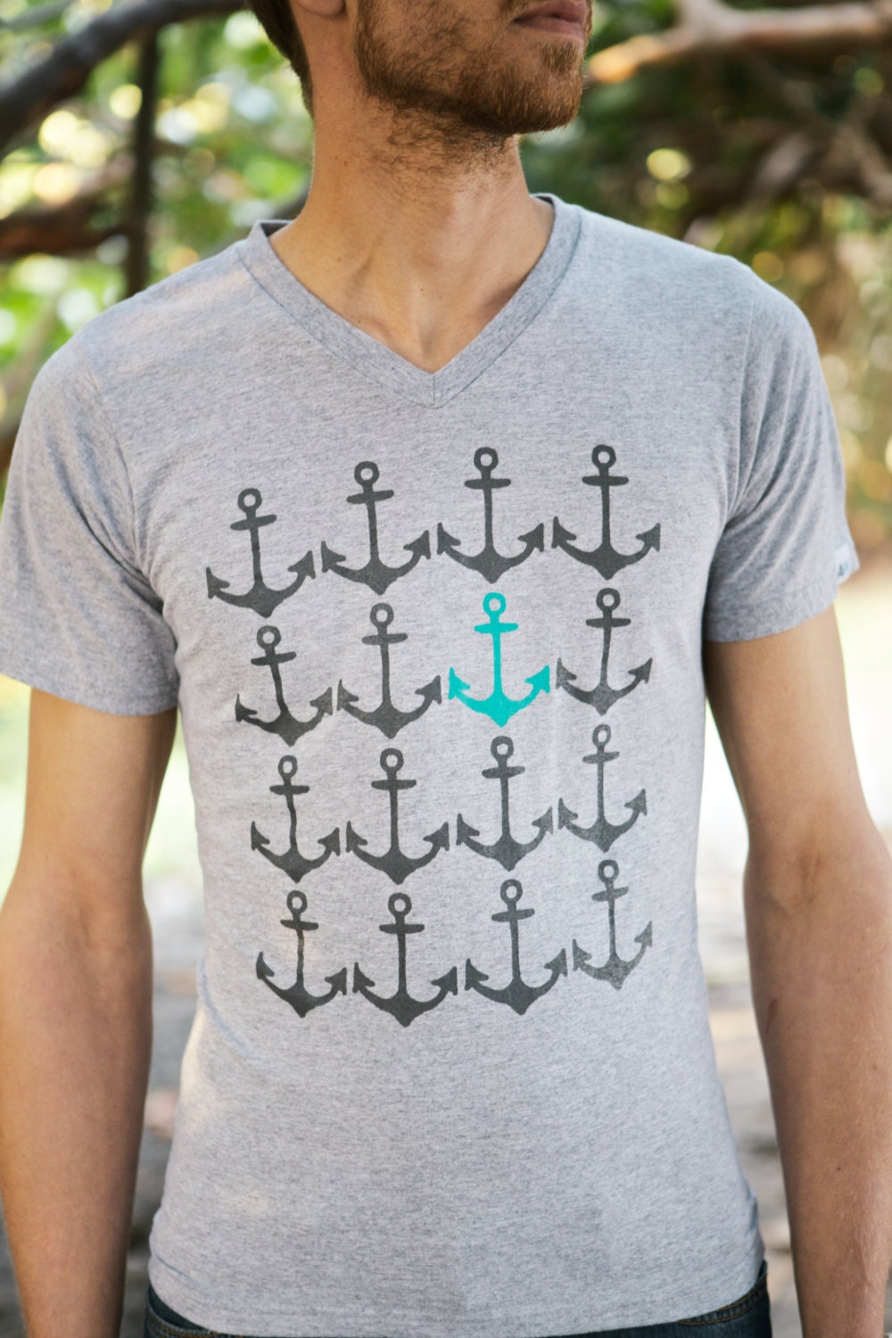 Anchor V Neck Heather/Charcoal/Teal