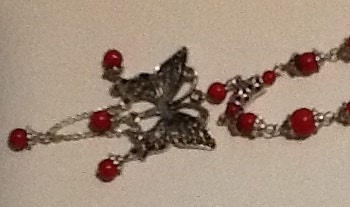 Red beaded butterfly necklace handmade chain beads red butterfly chain necklace