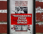 TEENAGERS from OUTER SPACE. vintage sci fi 1959 b-movie. teens are bad and want to eat you poster. aliens. horror. 3 backgrounds to choose.