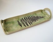 ceramic and pottery fern leaf tray, hand built, hand painted serving dish
