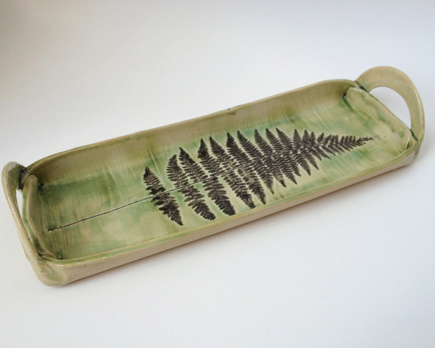 Fern Frond Pottery Serving Dish Hand Built Hand by redbarnpottery