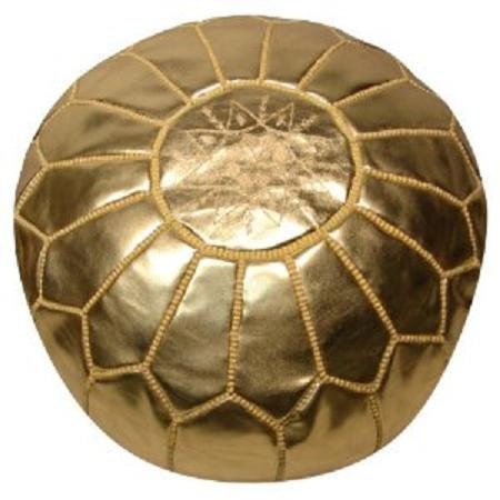 Moroccan Designer luxury Leather Gold Pouf Hand Stitched and Embroidered