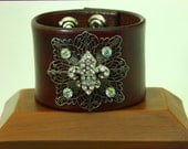 Crystal, Fleur De Lis, Concho, Brown, Cuff, Leather