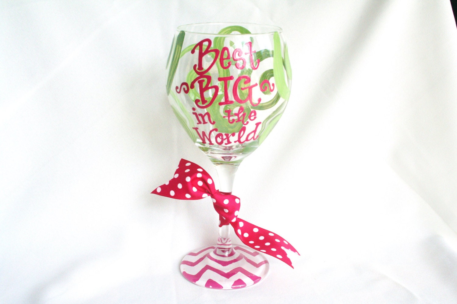 Best BIG in the World Wine Glass Big Litte Monogram Chevron Personalized Custom Name Sorority Beer Mug