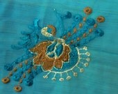 Vintage Blue Dupatta Chiffon Long Scarf Saree Fabric Hijab Pareo Sarong Veil Stole Embroidered Recycled Women Scarp Summer Wear 80" x 33"