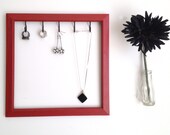 Firebrick Red Ring Necklace Jewelry Holder Organizer Frame Upcycled and Repurposed