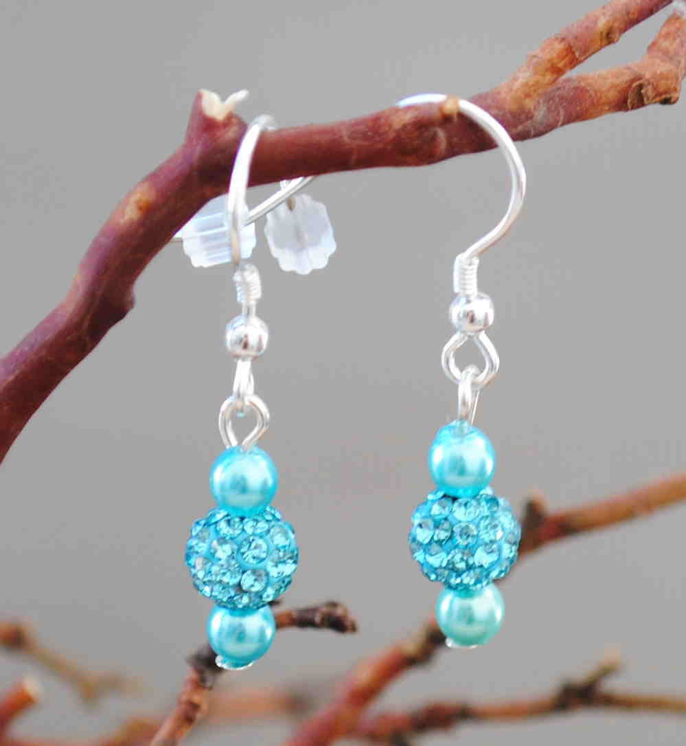 Aquamarine Crystal Pave' Earrings on .925 Sterling Silver Earwires - BridgetsCollection