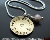 Hand Stamped Faith Hope Love Necklace. Gift Idea. Love. Hope. Faith. Pearl. Personalized Hand Stamped. STERLING Silver Chain. Catholic Gift.