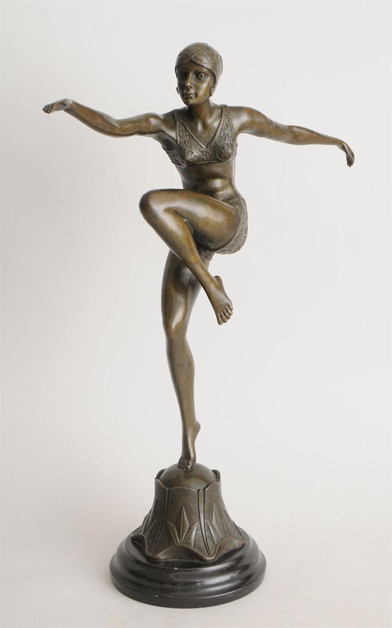 Art Deco Bronze Sculpture "Con Brio" (Dancing Girl) After F. Preiss