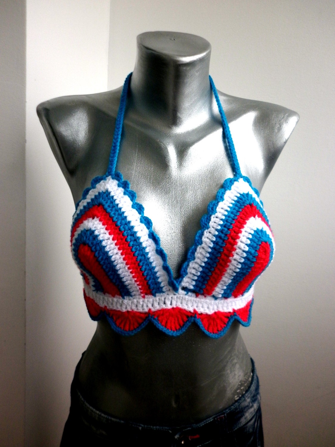 10% discount Sexy Crochet Bra Handmade American British flag July 4th Top Tank Hippie Boho Summer Bikini Crochet Festival Top Party Corset