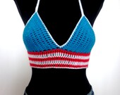10% discount Sexy Crochet Bra American  British flag July 4th Top Tank Hippie Summer Bikini Crochet Festival Top Party Corset Gift Yoga