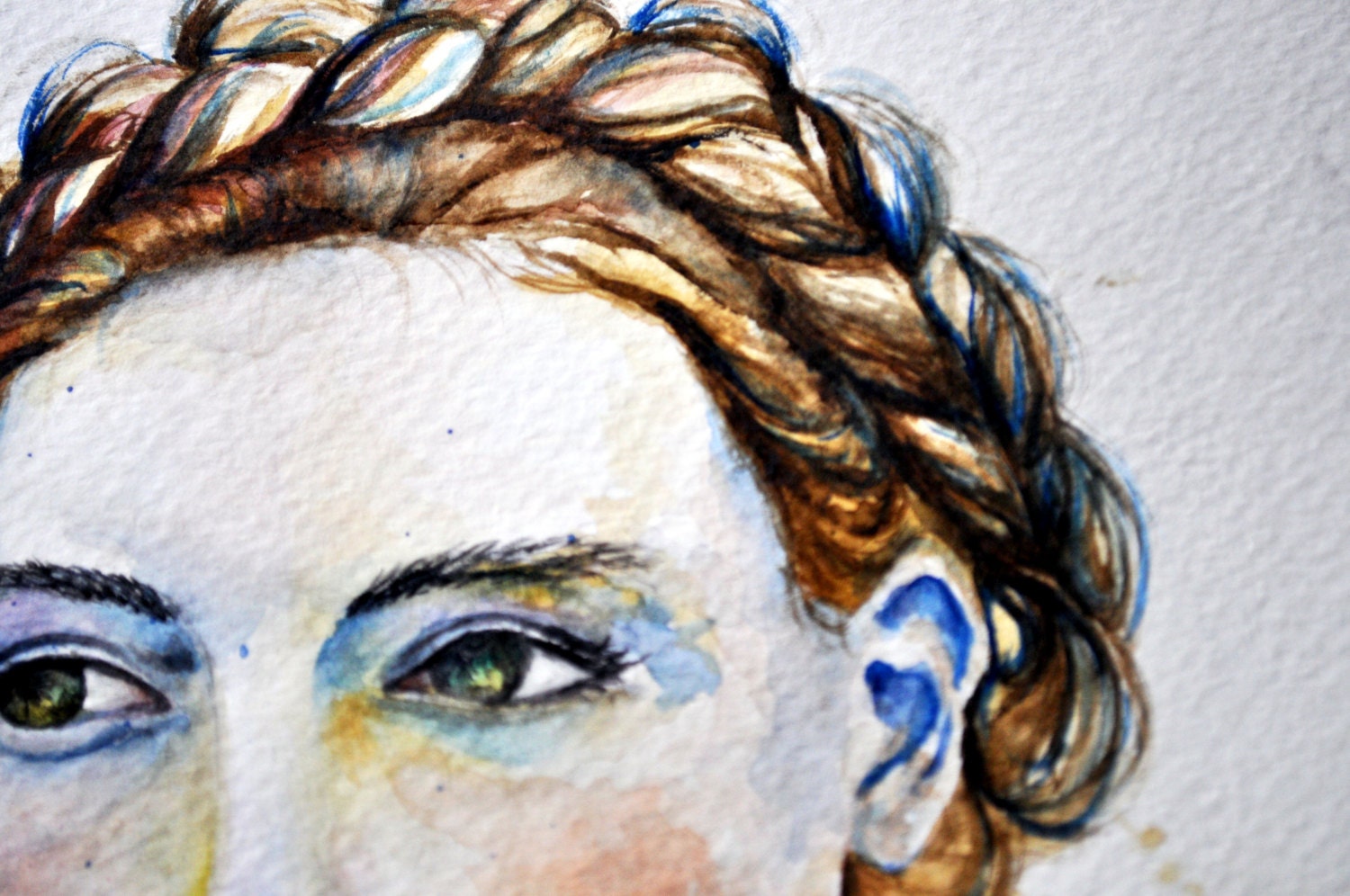 Bohemian Braids Portrait Fashion Illustration Original Watercolor, 9x12