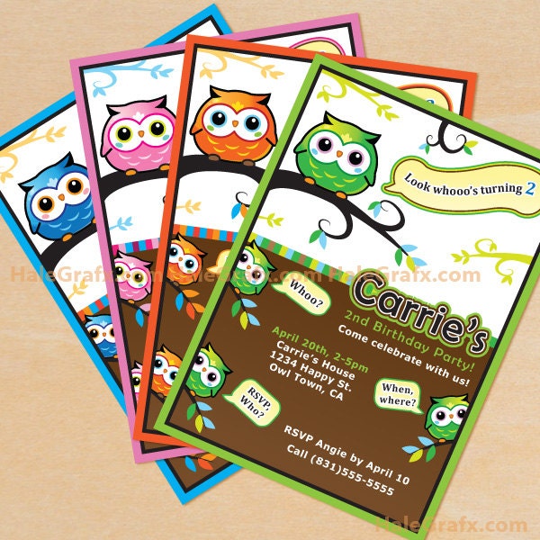 Owl Printable Birthday Invitation DIY File, Choose Your Color