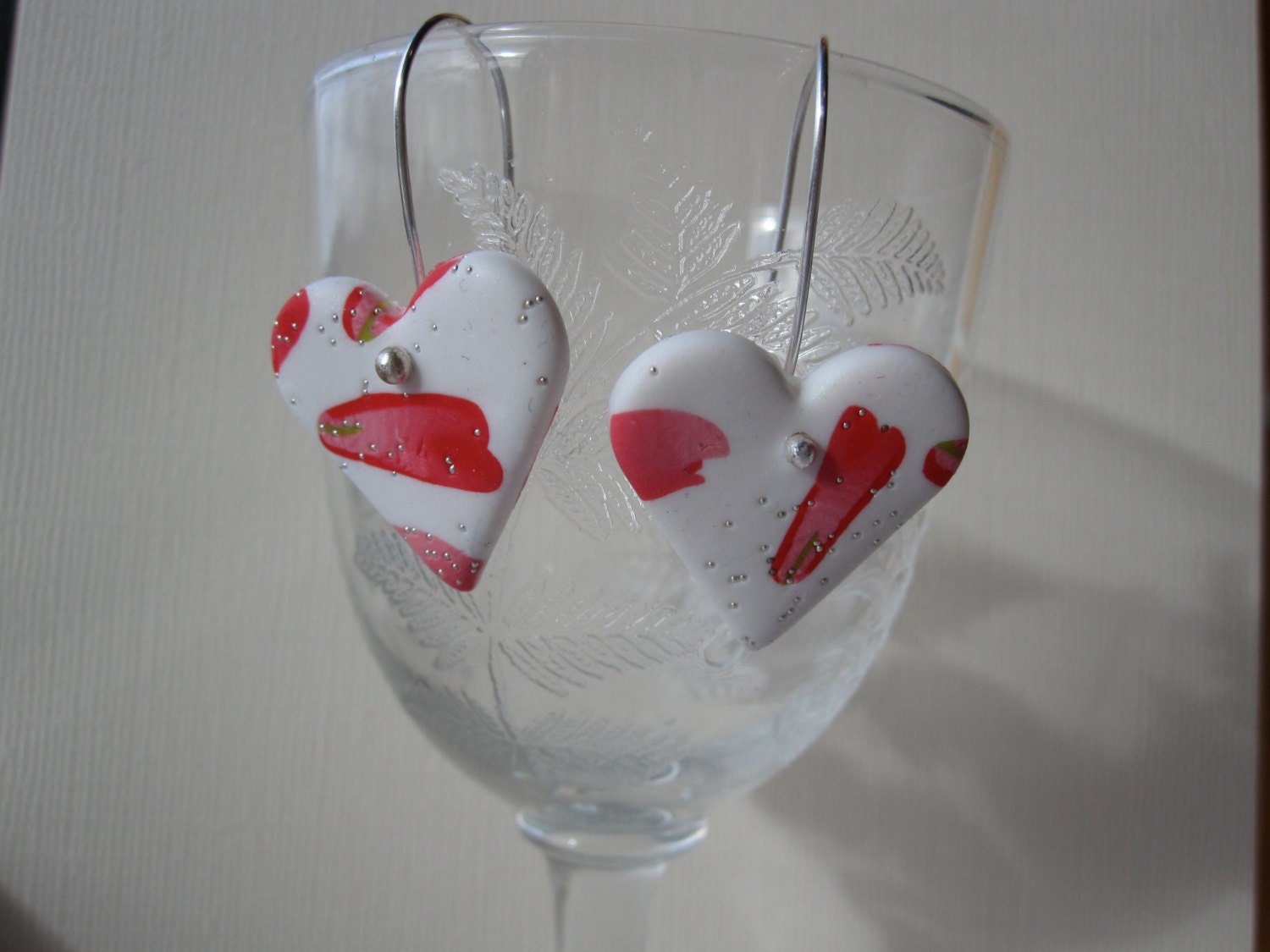 Heart shaped "Falling rose petal" earrings: Polymer clay and sterling silver ear wires