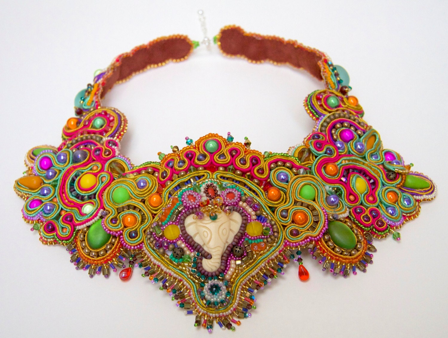 Calling Bombay - Unique bead embroidered Soutache braid statement necklace