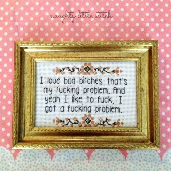 MADE TO ORDER- I love bad b-tches - Finished and Framed adult nsfw cross stitch - Asap Rocky