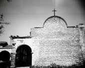 Mission Cross - 5x5 historical print (Black & White photo from film, Mission art, California Missions, church, religious, vintage style)