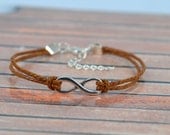 Infinity bracelet-  coffee brown Hemp rope with Antique Silver lobster claw clasp Bridesmaid bestfriend love S011b051