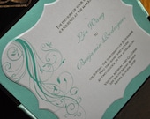 Wedding Invitations: Custom Handmade Pocketfold Wedding Invitations with blue and brown and custom die cut panels