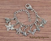 Stainless Steel Tibetan Silver mixed Halloween Bat Sorcerer Grimace Witch Charm dangle pendant bead DIY link chain Bracelet,TS0014