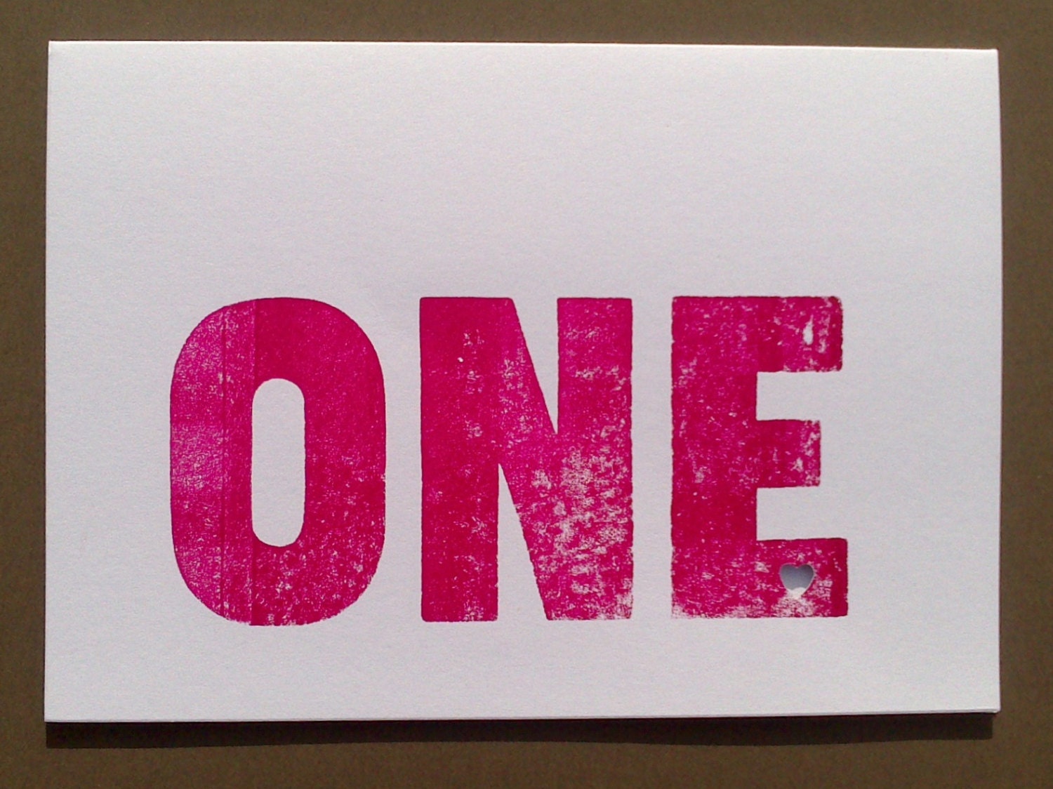 ONE vintage wood type letterpress card with cutout