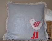 Bird blue red cotton lace decorative accent throw pillow cover case Modern glitter cute whimsical home decor