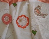 Spring time,summer,bird,flowers,orange,ivory,green,table cloth,runner - Floral,country,kitchen,dining room,home decor